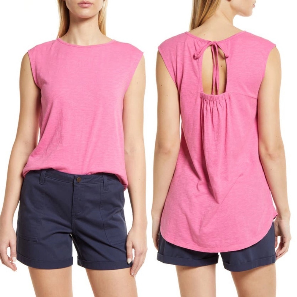 NEW Nordstrom 2022 Tie Back Cap Sleeve Cotton Top Tee Pink Size Medium Tank M